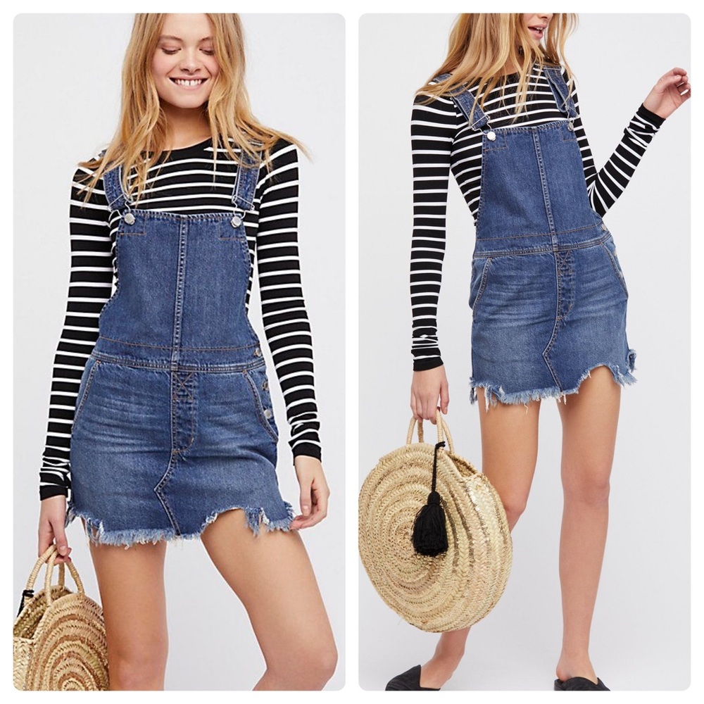 Free People Torn Up Denim Jumper sz 8
